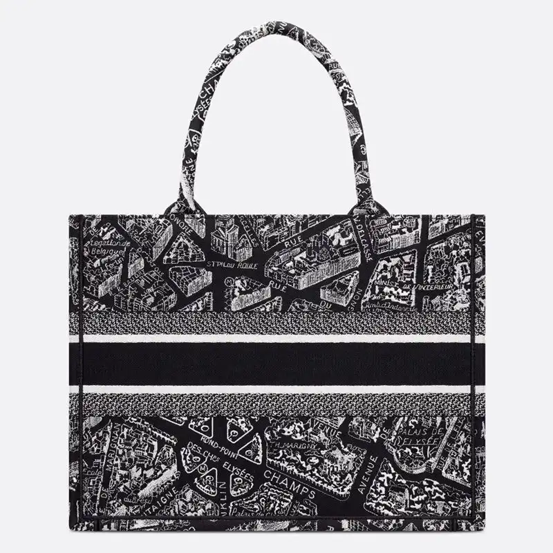 Cheap Dior Book Tote Plan de Paris Motif Canvas Black Hot Sale