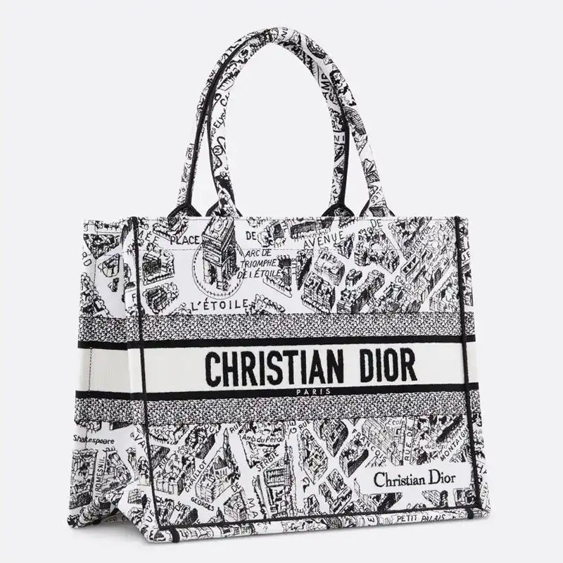 Cheap Dior Book Tote Plan de Paris Motif Canvas White Hot Sale