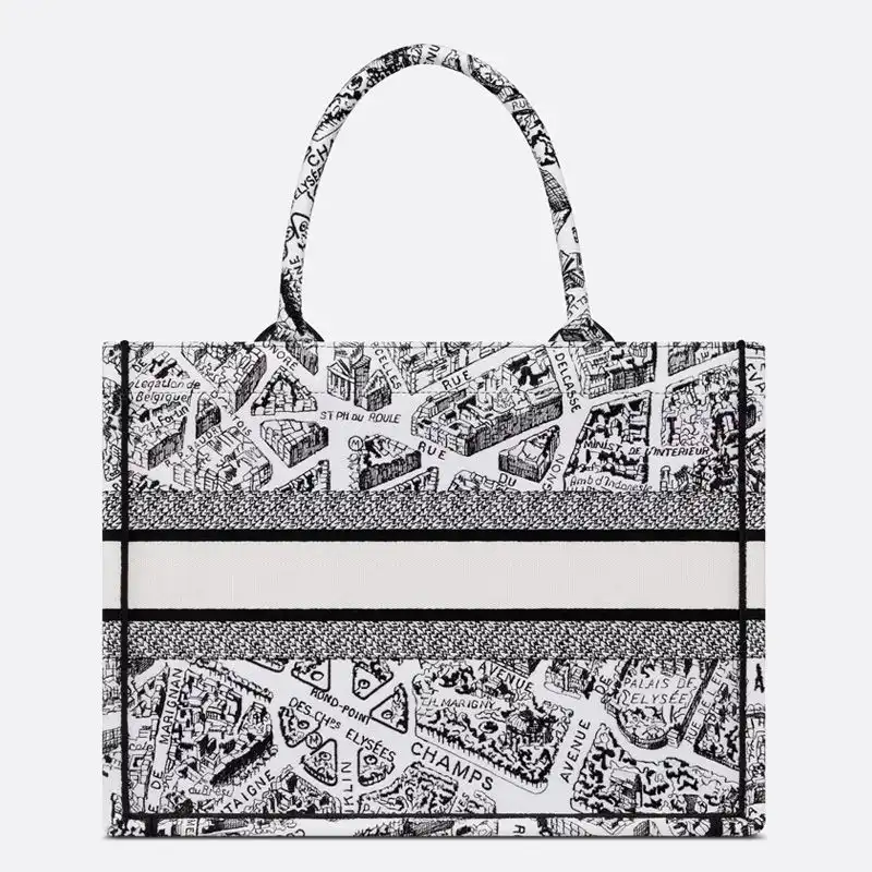 Cheap Dior Book Tote Plan de Paris Motif Canvas White Hot Sale