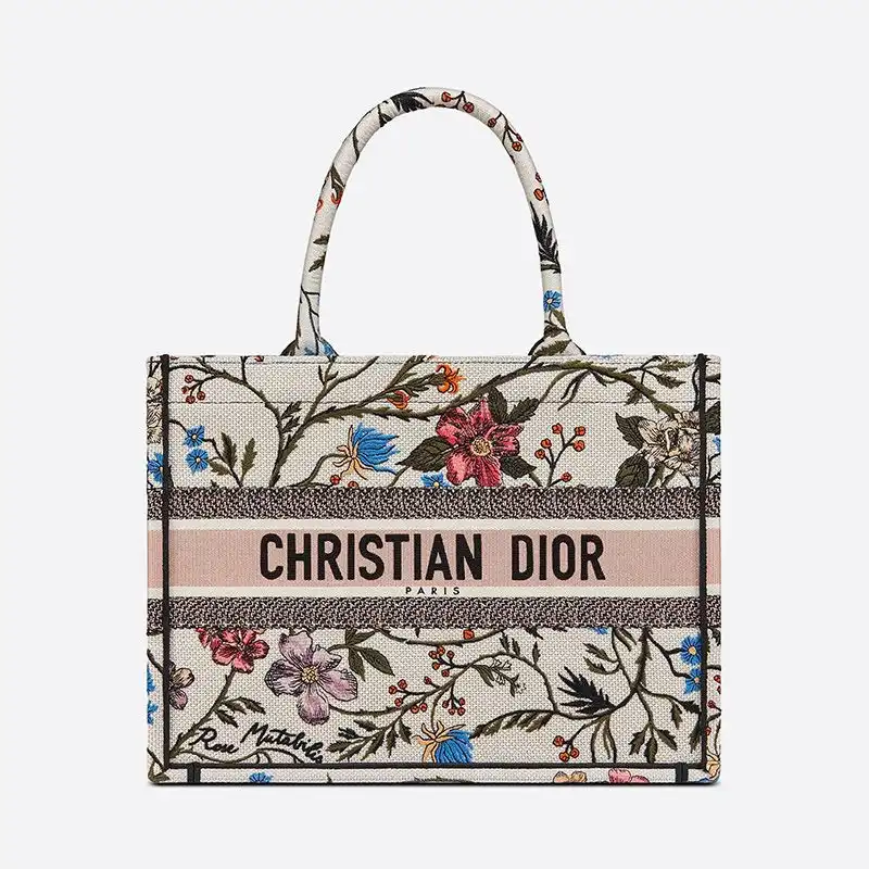 Dior Book Tote Rosa Mutabilis Motif Canvas White Hot Sale