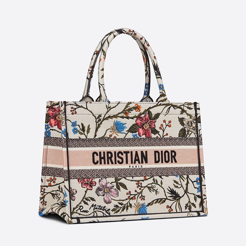 Dior Book Tote Rosa Mutabilis Motif Canvas White