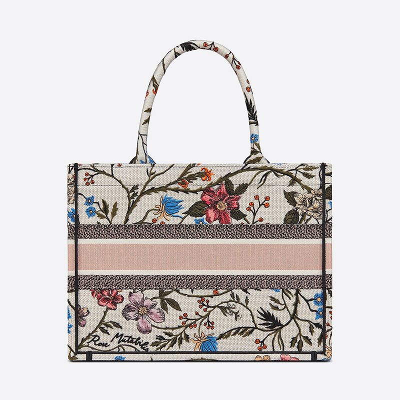 Dior Book Tote Rosa Mutabilis Motif Canvas White