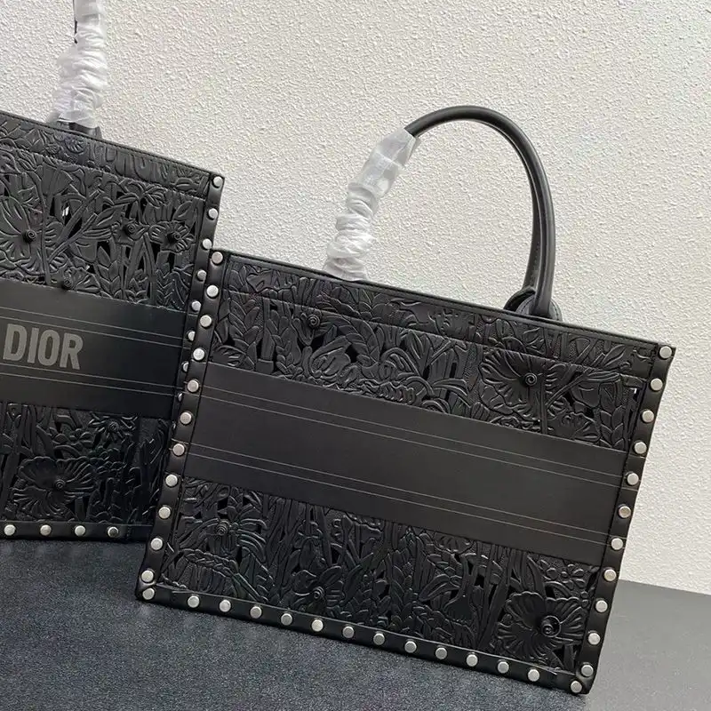 Cheap Dior Book Tote Rosette Calfskin Black Hot Sale