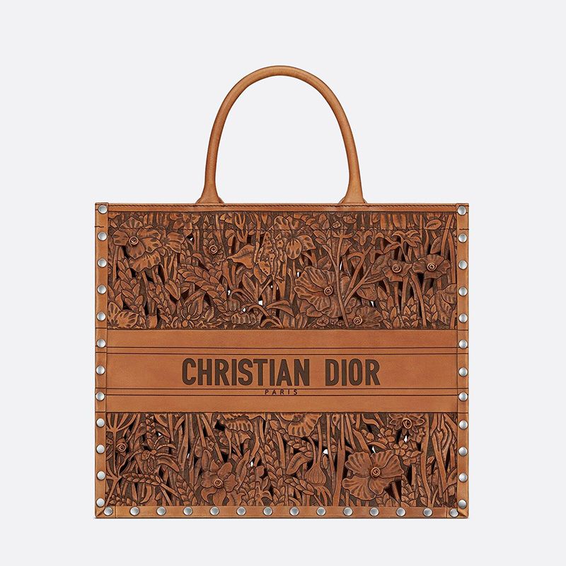 Hot Dior Book Tote Rosette Calfskin Brown