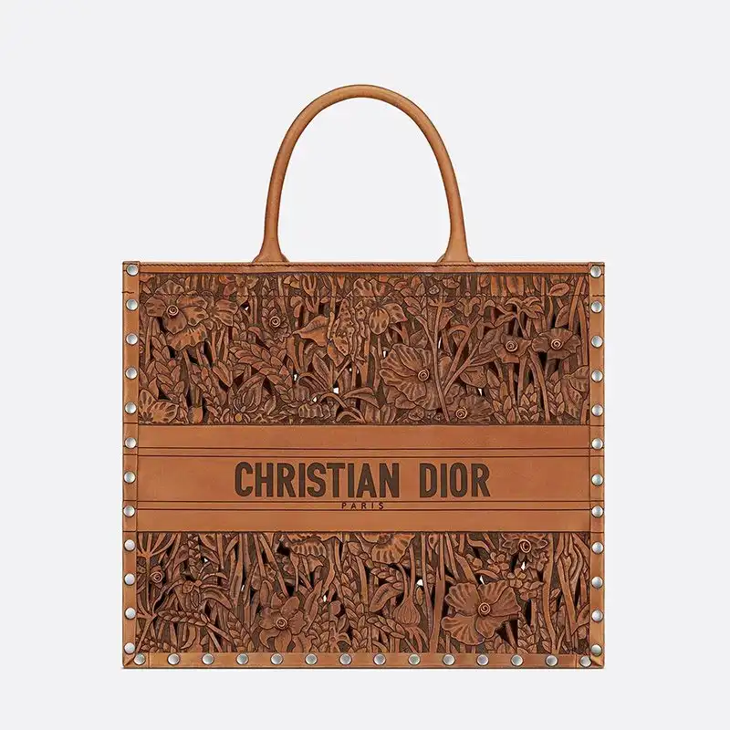 Cheap Dior Book Tote Rosette Calfskin Brown