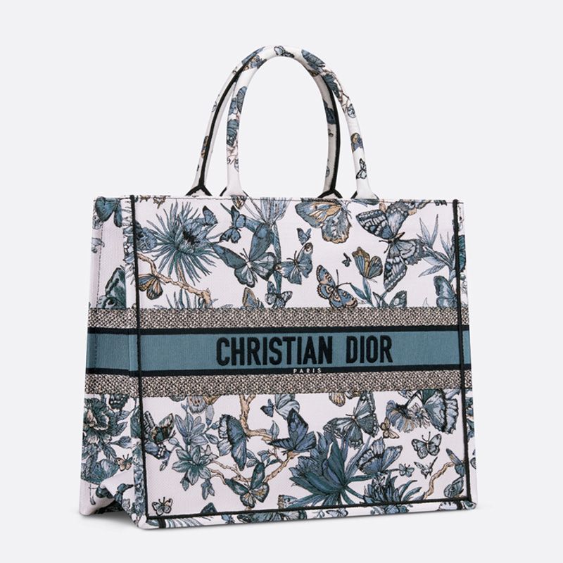 Dior Book Tote Toile de Jouy Mexico Motif Canvas White Blue Hot Sale