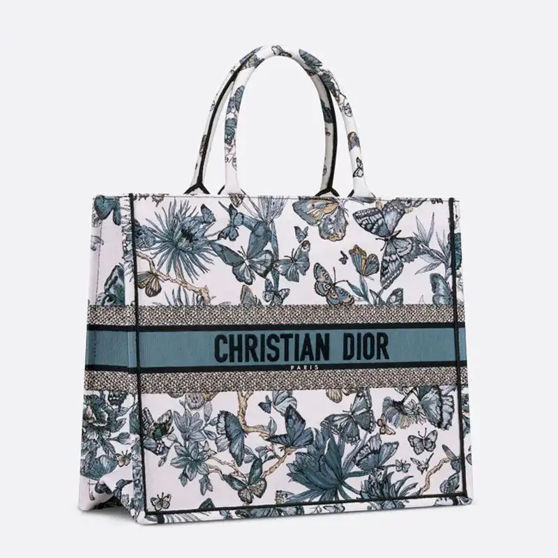 Cheap Dior Book Tote Toile de Jouy Mexico Motif Canvas White Blue Hot Sale