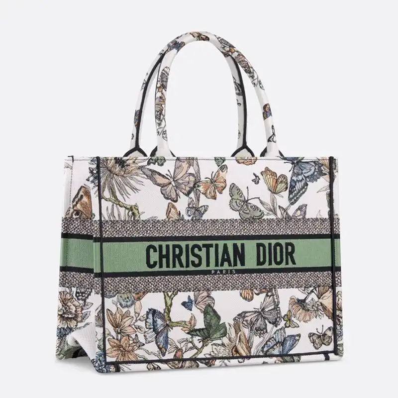 Cheap Dior Book Tote Toile de Jouy Mexico Motif Canvas White Green Luxury