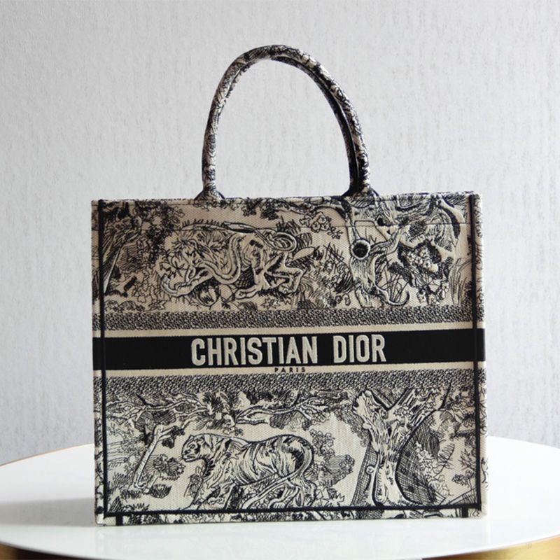 TOP Dior Book Tote Toile De Jouy Motif Canvas Black