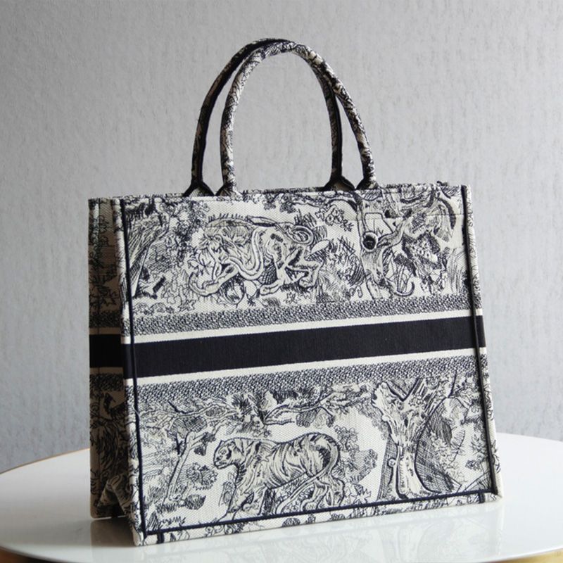 TOP Dior Book Tote Toile De Jouy Motif Canvas Black