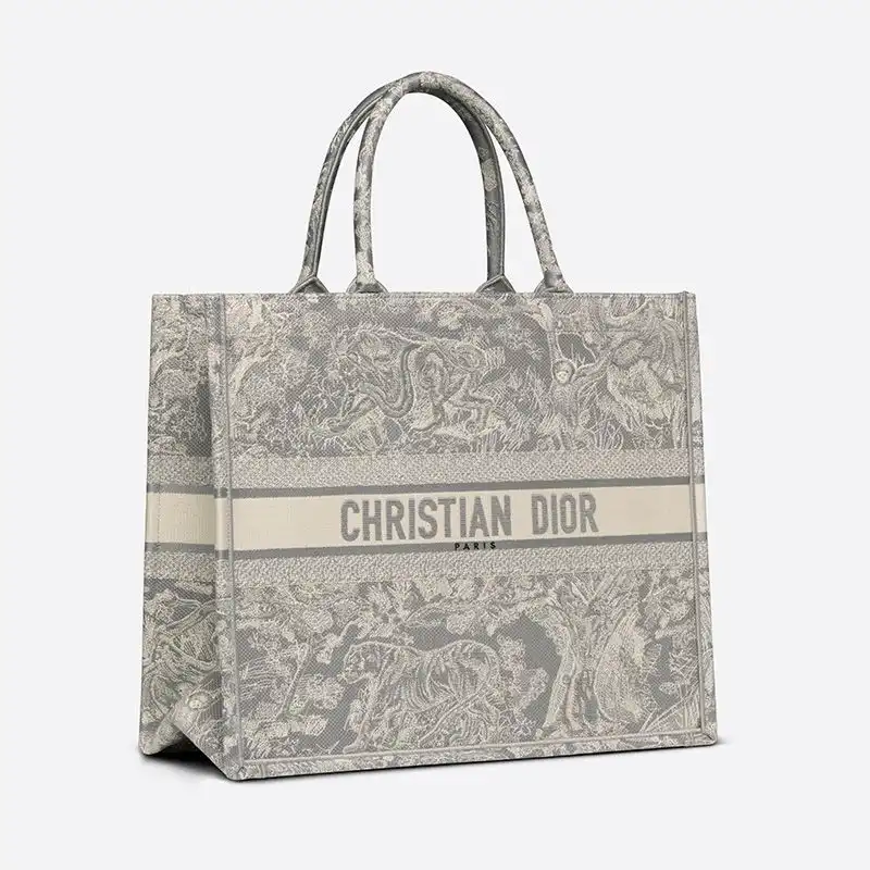 Cheap Dior Book Tote Toile De Jouy Motif Canvas Grey Luxury