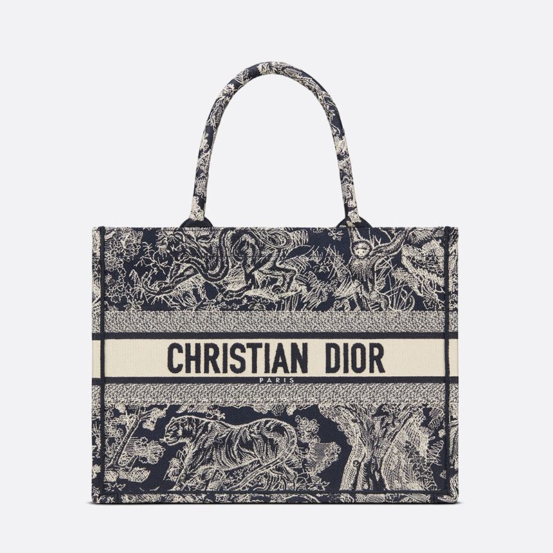 Dior Book Tote Toile De Jouy Motif Canvas Navy Blue