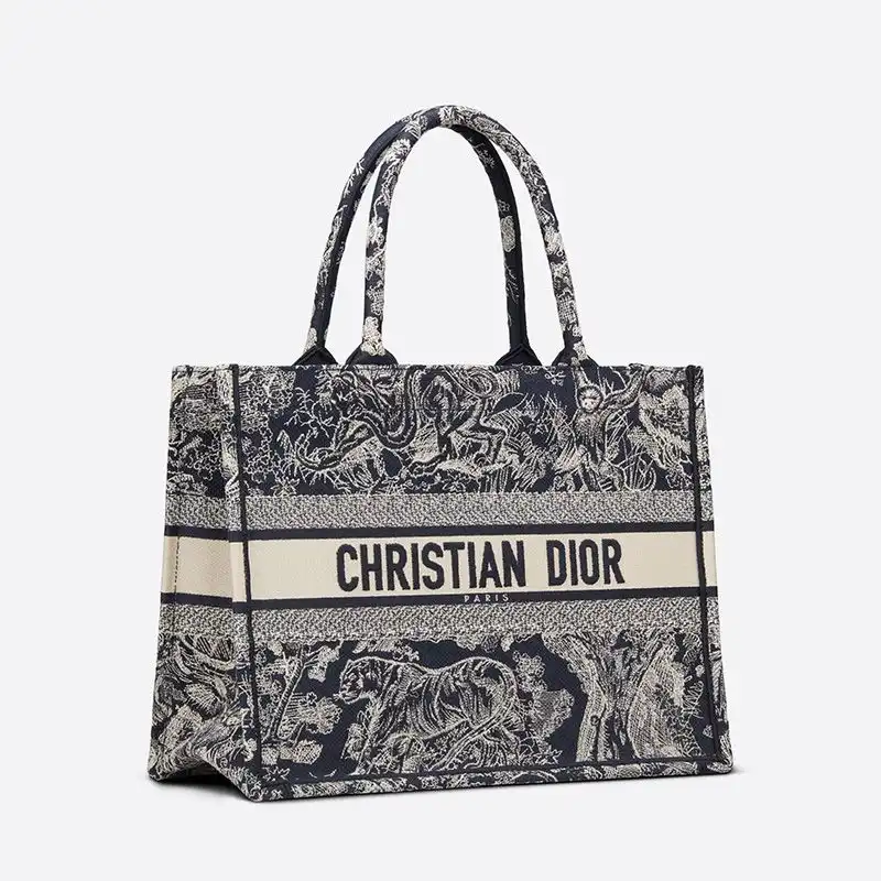 Cheap Dior Book Tote Toile De Jouy Motif Canvas Navy Blue Luxury