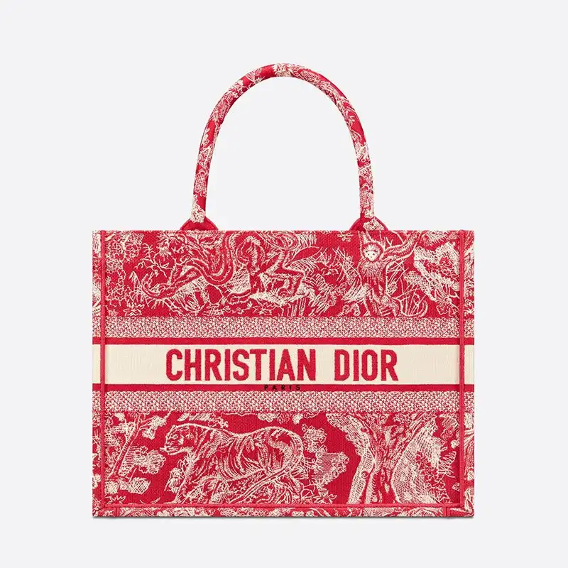 Dior Book Tote Toile De Jouy Motif Canvas Red Hot Sale