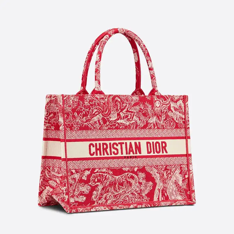 Cheap Dior Book Tote Toile De Jouy Motif Canvas Red Hot Sale