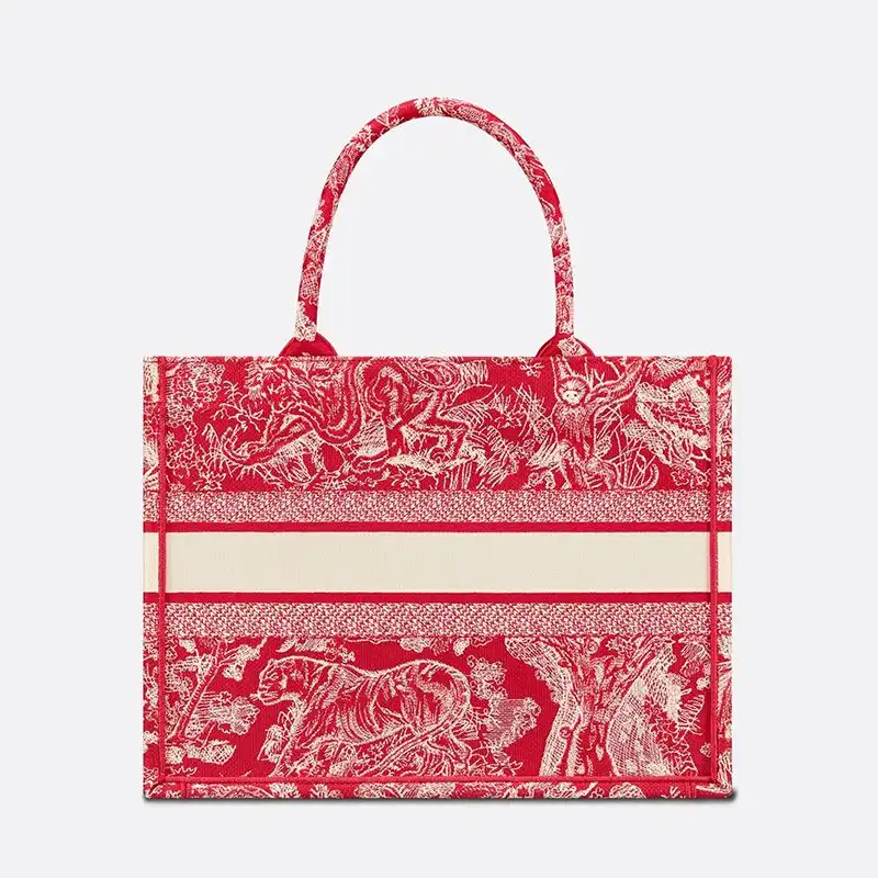 Cheap Dior Book Tote Toile De Jouy Motif Canvas Red Hot Sale