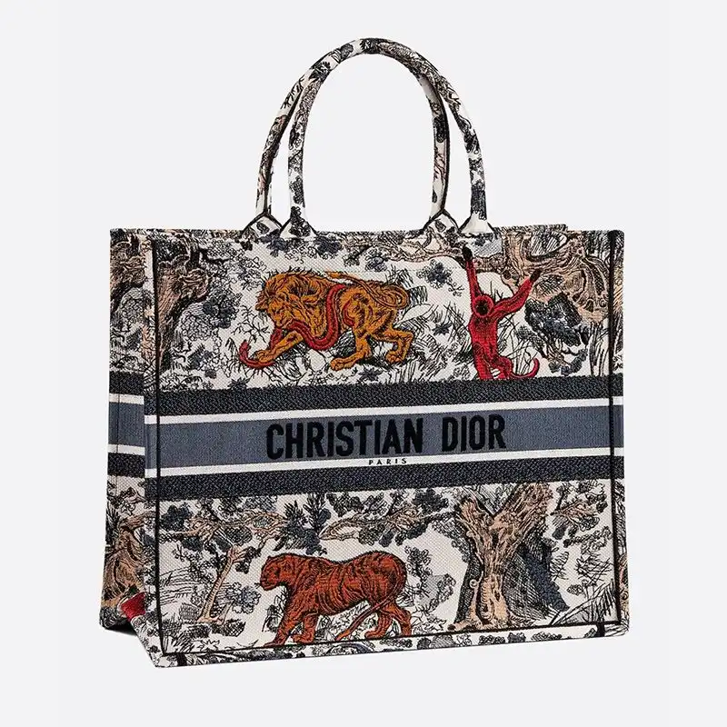 Cheap Dior Book Tote Toile De Jouy Motif Canvas Tiger Hot Sale