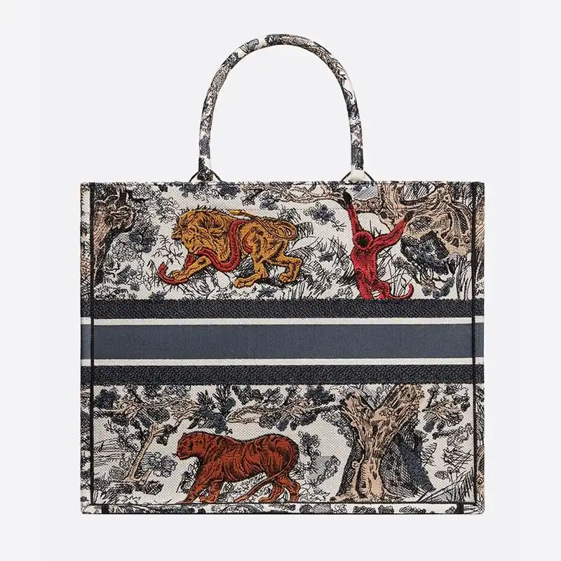 Cheap Dior Book Tote Toile De Jouy Motif Canvas Tiger Hot Sale