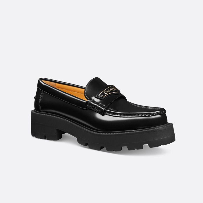 Dior Boy Platform Loafers Women Brushed Calfskin Black Hot Sale