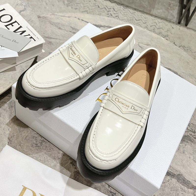 Dior Boy Platform Loafers Women Brushed Calfskin White Hot Sale