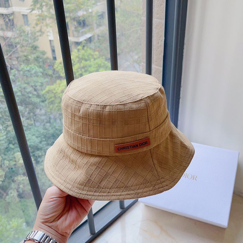 Hot Dior Bucket Hat Cannage Motif Cotton Khaki