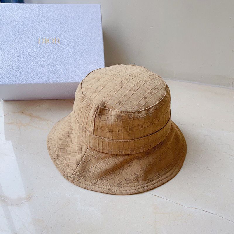 Hot Dior Bucket Hat Cannage Motif Cotton Khaki