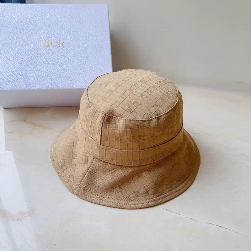 Affordable Hot Dior Bucket Hat Cannage Motif Cotton Khaki