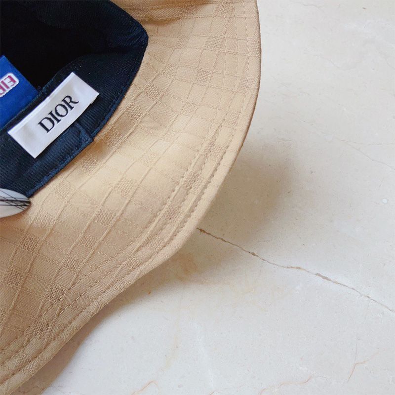 Hot Dior Bucket Hat Cannage Motif Cotton Khaki