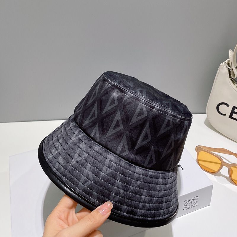 Hot Dior Bucket Hat CD Diamond Motif Cotton Black