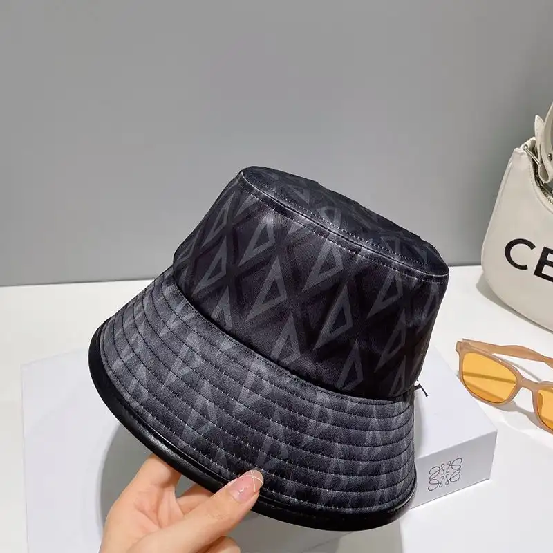 Hot Dior Bucket Hat CD Diamond Motif Cotton Black