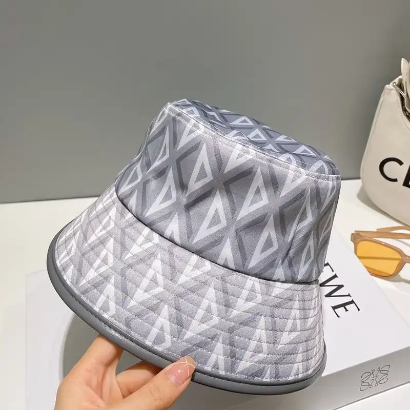 Hot Dior Bucket Hat CD Diamond Motif Cotton Grey