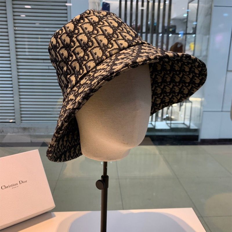 Hot Dior Bucket Hat Oblique Motif Cotton Navy Blue