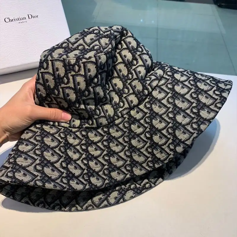 Cheap Hot Dior Bucket Hat Oblique Motif Cotton Navy Blue