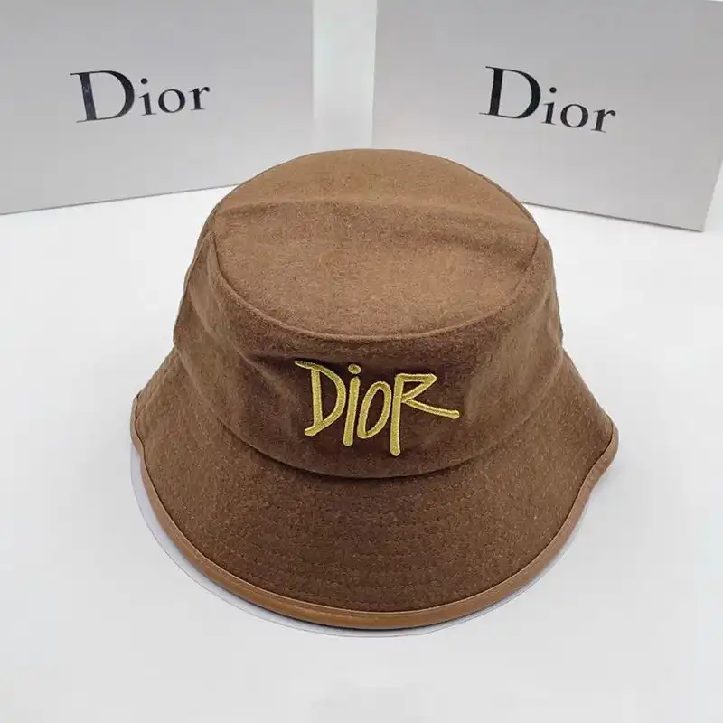 Hot Dior Bucket Hat Shawn Logo Motif Cotton Brown