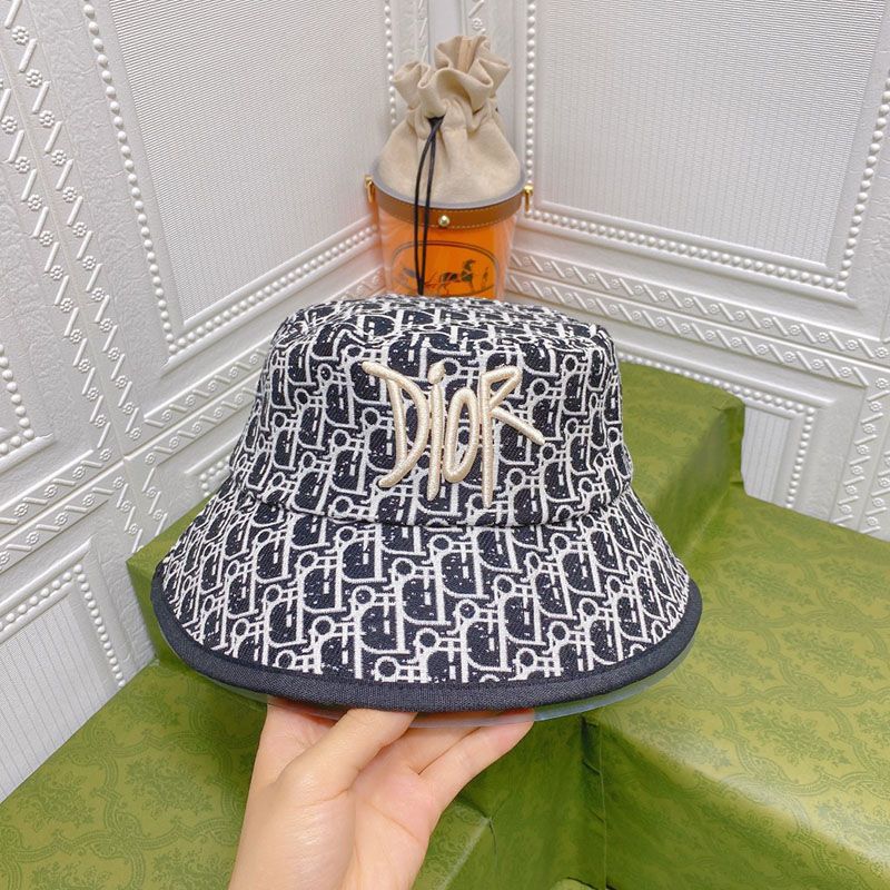 Dior Bucket Hat Shawn Logo D-Oblique Motif Cotton Navy Blue Hot Sale