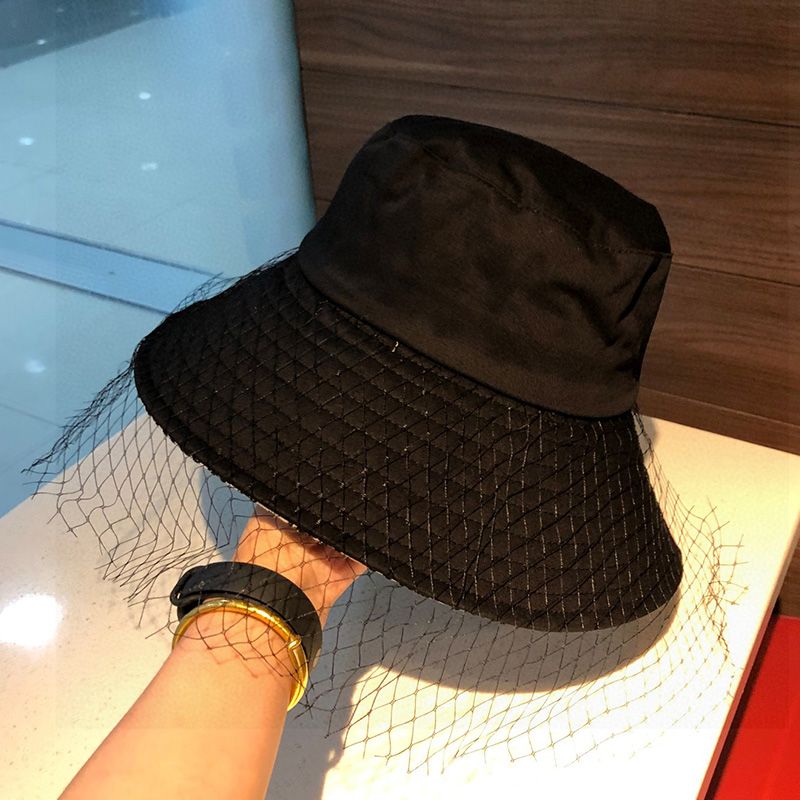 Hot Dior Bucket Hat Teddy Oblique Motif Cotton With Veil Black