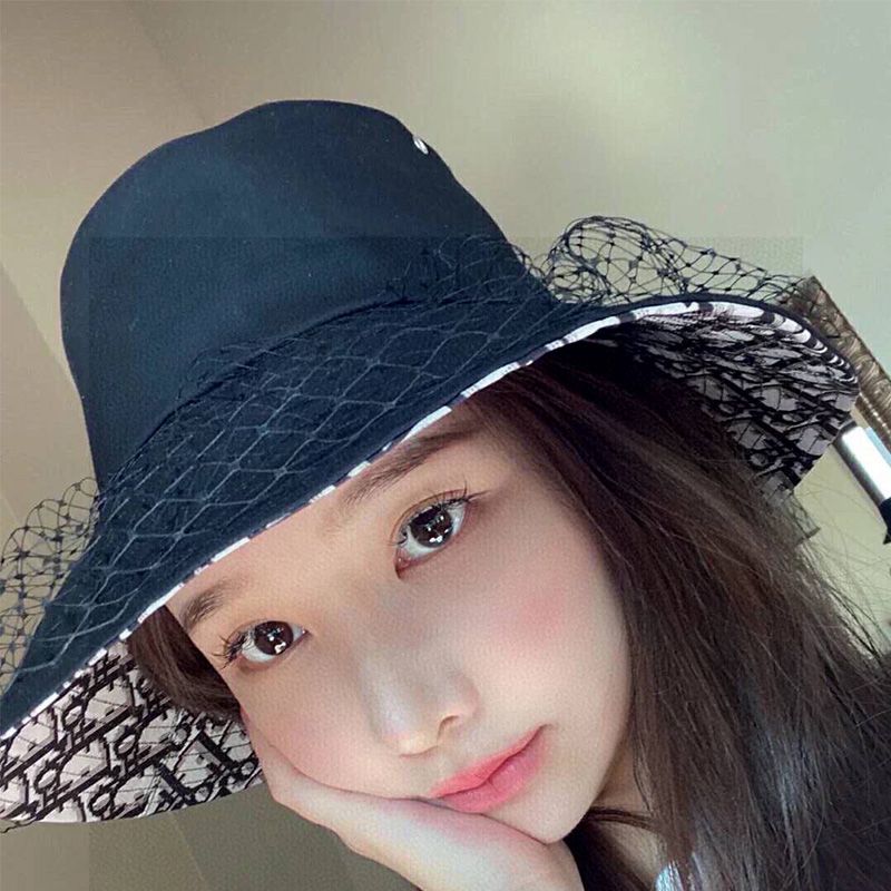 Dior Bucket Hat Teddy Oblique Motif Cotton With Veil Navy Blue Hot Sale