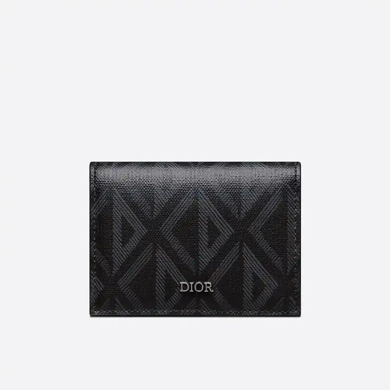 Hot Dior Business Card Holder CD Diamond Motif Canvas Black