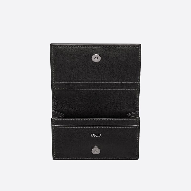 Hot Dior Business Card Holder CD Diamond Motif Canvas Black