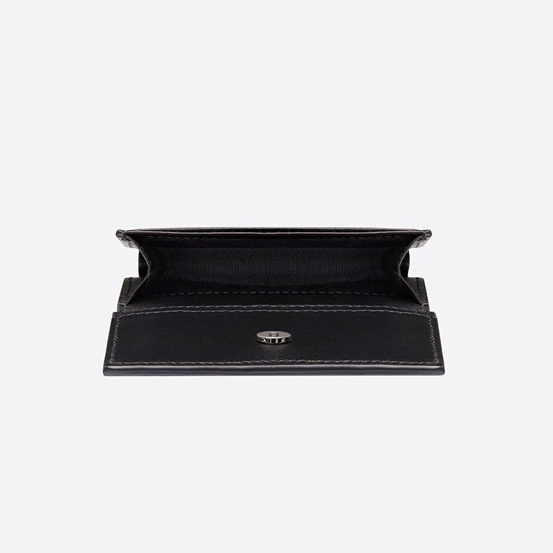 Hot Dior Business Card Holder CD Diamond Motif Canvas Black