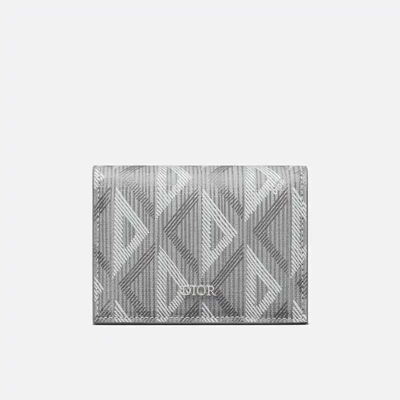 Hot Dior Business Card Holder CD Diamond Motif Canvas Grey