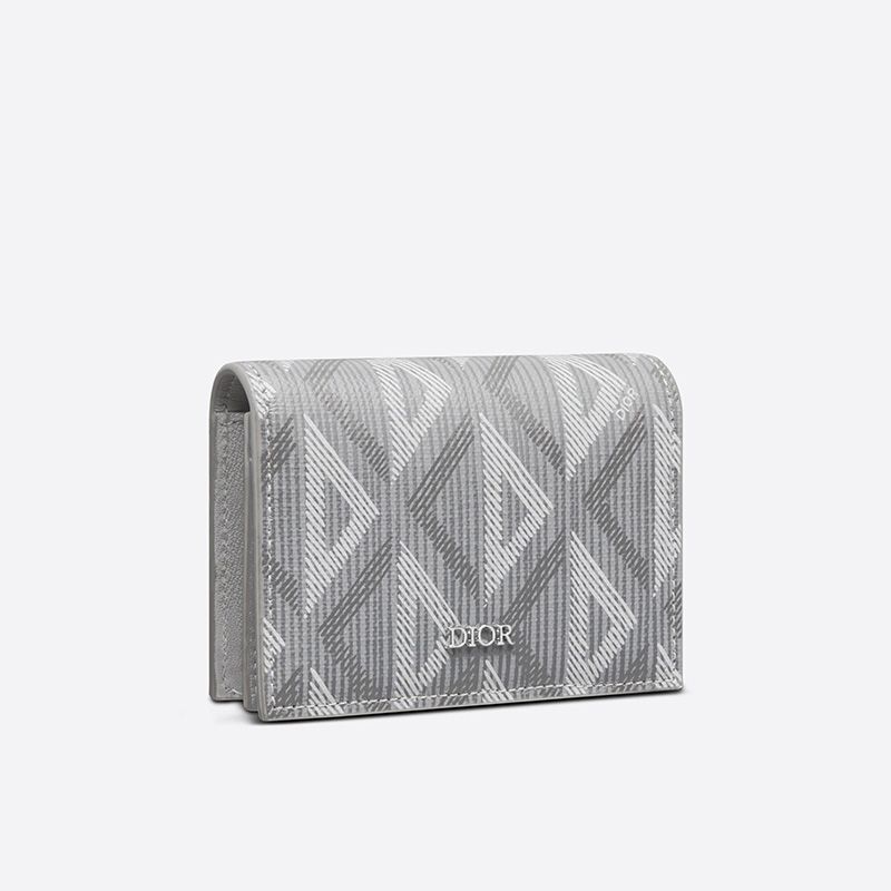 Hot Dior Business Card Holder CD Diamond Motif Canvas Grey