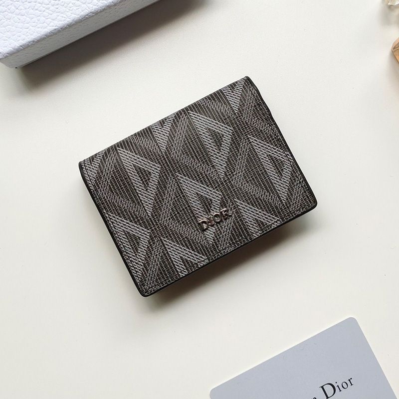 Hot Dior Business Card Holder CD Diamond Motif Calfskin Black