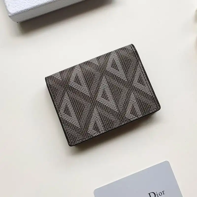 Affordable Hot Dior Business Card Holder CD Diamond Motif Calfskin Black