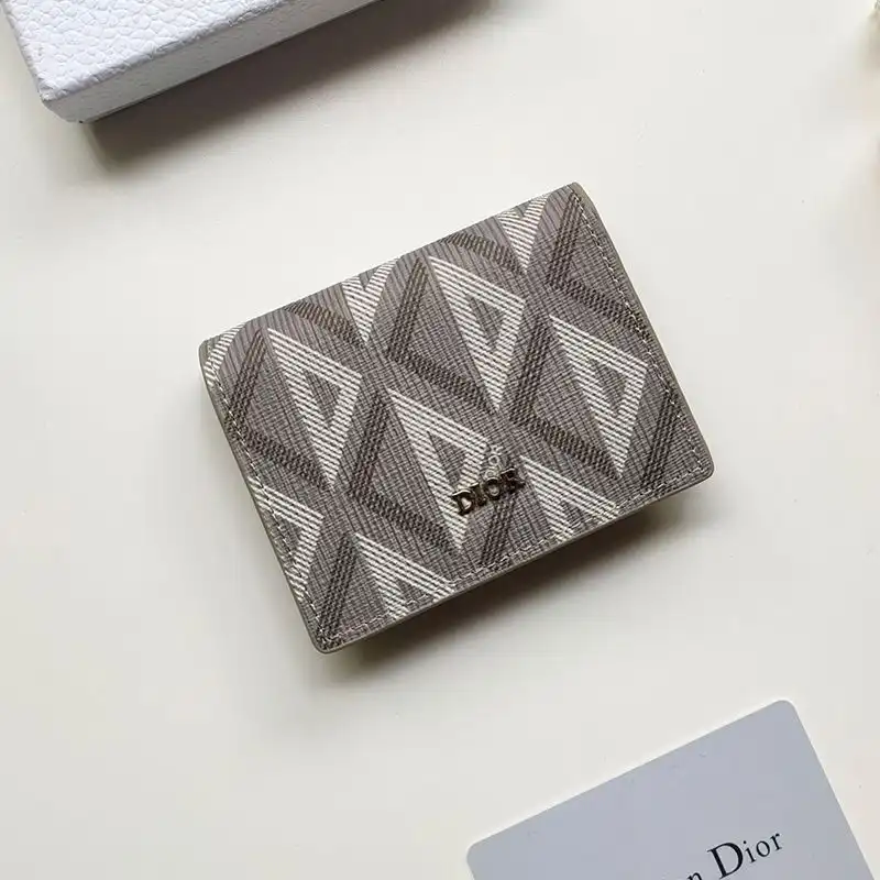 Hot Dior Business Card Holder CD Diamond Motif Calfskin Grey