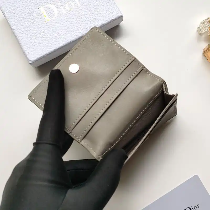 Affordable Hot Dior Business Card Holder CD Diamond Motif Calfskin Grey