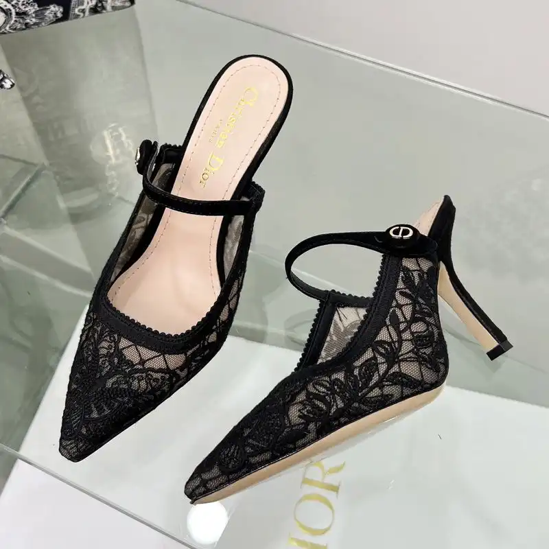 Affordable Hot Dior Capture Heeled Mules Women Butterfly Motif Transparent Mesh Black