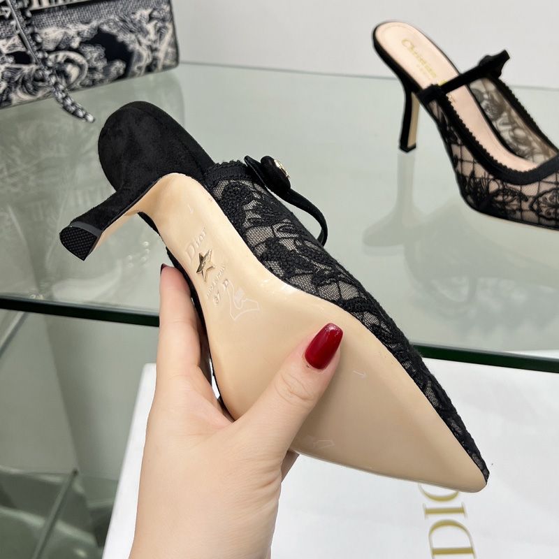 Hot Dior Capture Heeled Mules Women Butterfly Motif Transparent Mesh Black