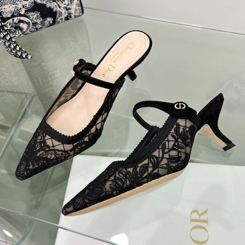 Hot Dior Capture Heeled Mules Women Butterfly Motif Transparent Mesh Black