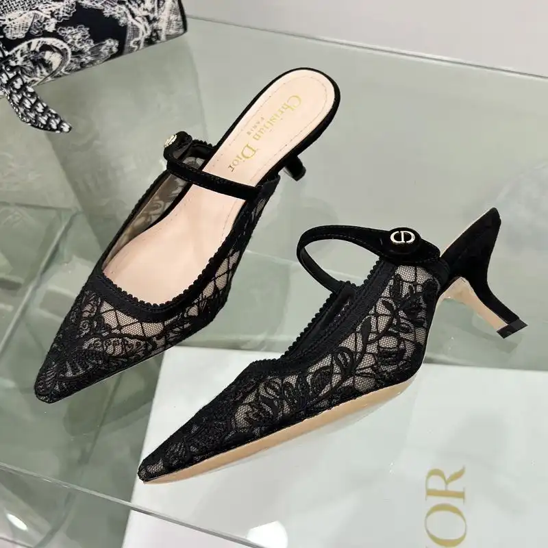 Affordable Hot Dior Capture Heeled Mules Women Butterfly Motif Transparent Mesh Black